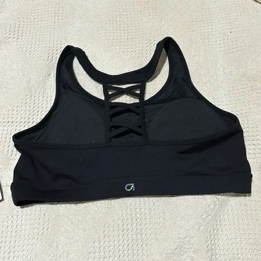 Gap L black tank sports bra removable pads shelf bra NWT lattice racer back